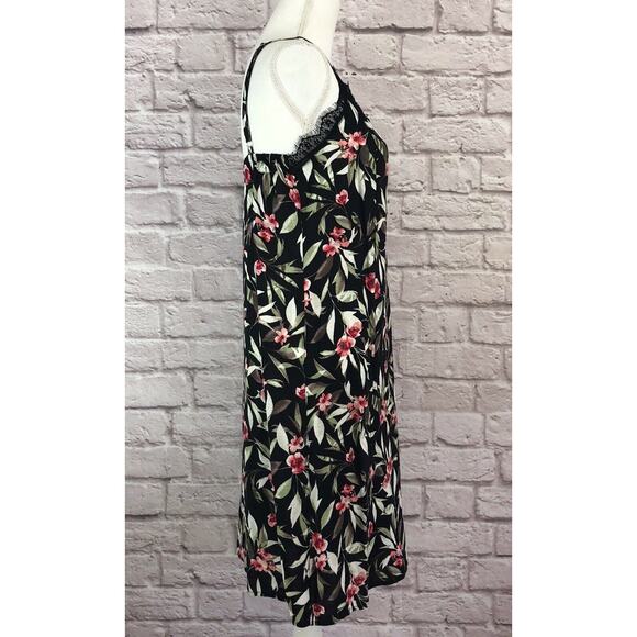 Bobeau Size XL Black Floral Print Lace Trim Slip Dress NWT - Picture 5 of 9